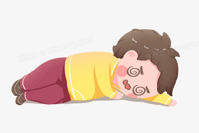 卡通手绘晕倒在地的男孩免抠元素