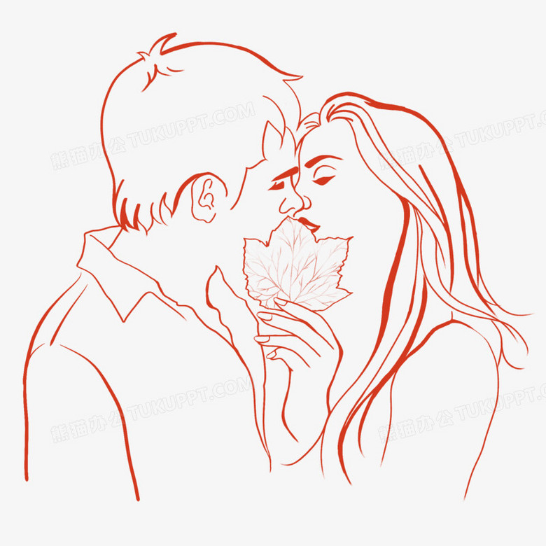 手绘情侣接吻线描稿素材
