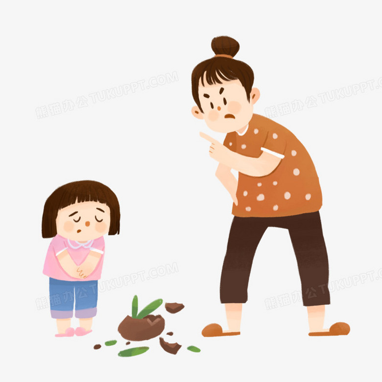 卡通小女孩摔坏东西被妈妈指责元素
