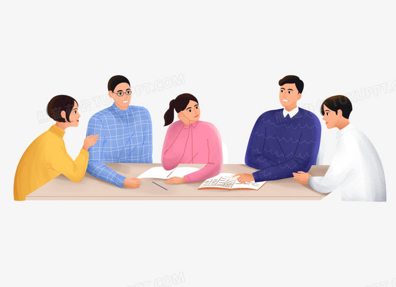 手绘卡通大学生讨论小组PNG图片素材下载_卡通PNG_熊猫办公