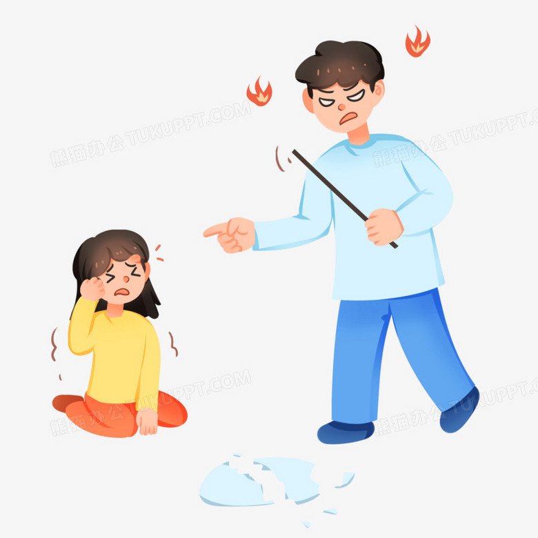 手绘卡通爸爸家暴女儿免抠素材