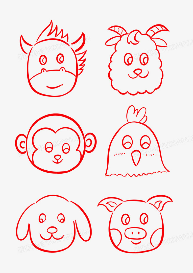 一组十二生肖线稿线描合集素材