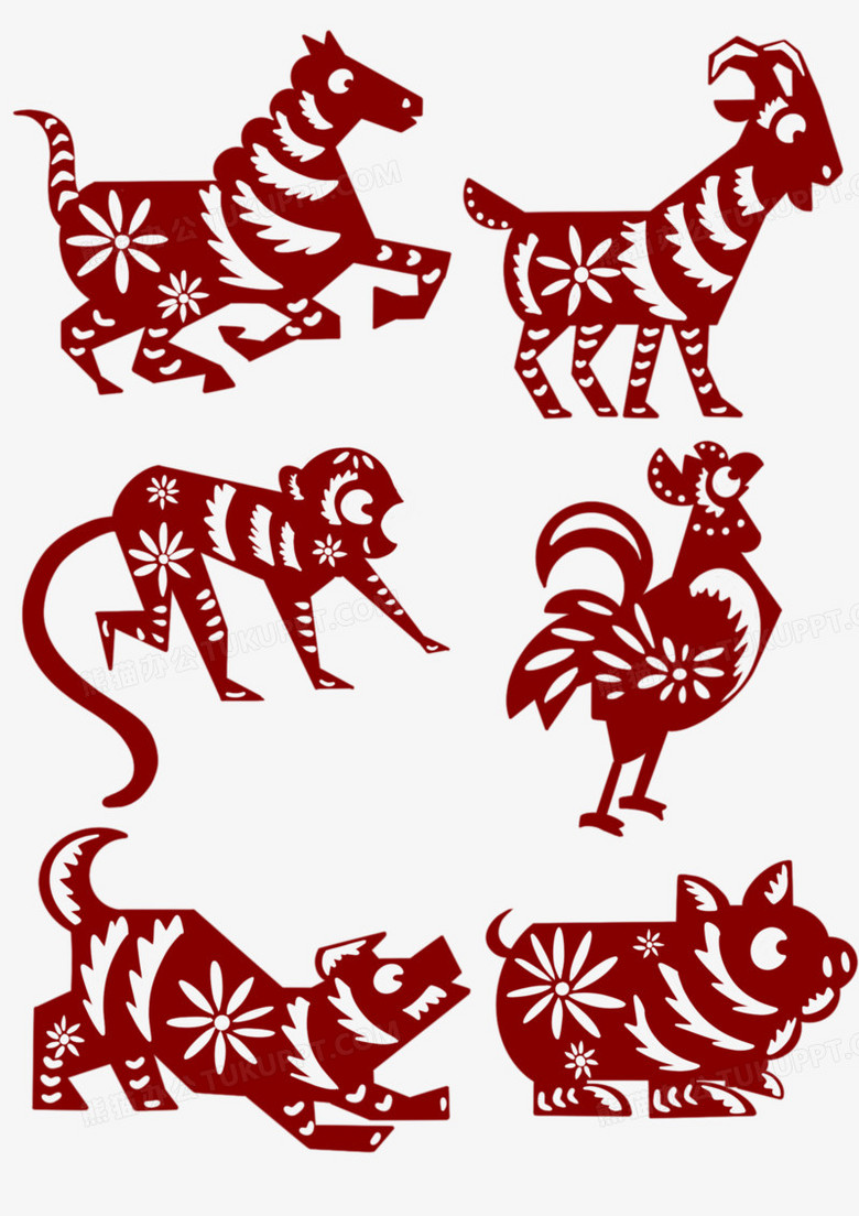 一组创意中国风十二生肖剪纸套图免抠元素