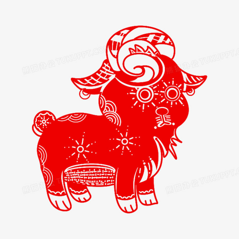 一组卡通剪纸风十二生肖套图之剪纸羊免抠元素