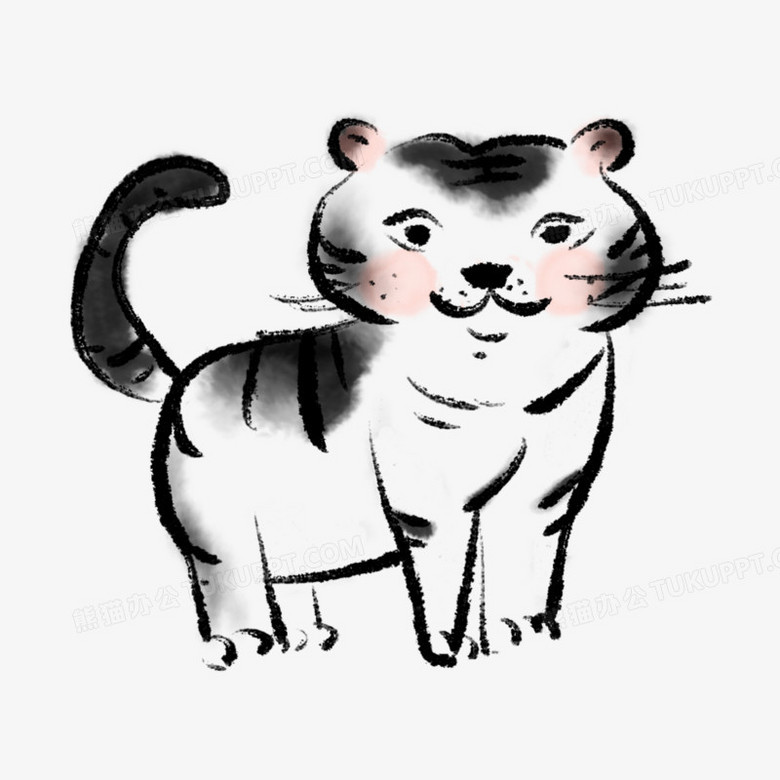 一组卡通水墨风十二生肖合集系列二之老虎免抠素材