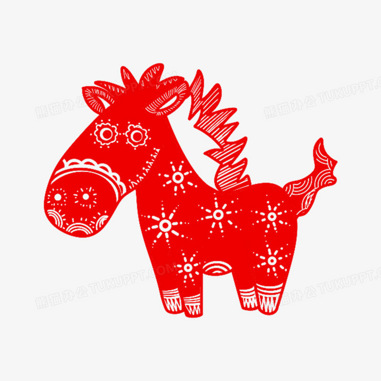 一组卡通剪纸风十二生肖套图之剪纸马免抠元素