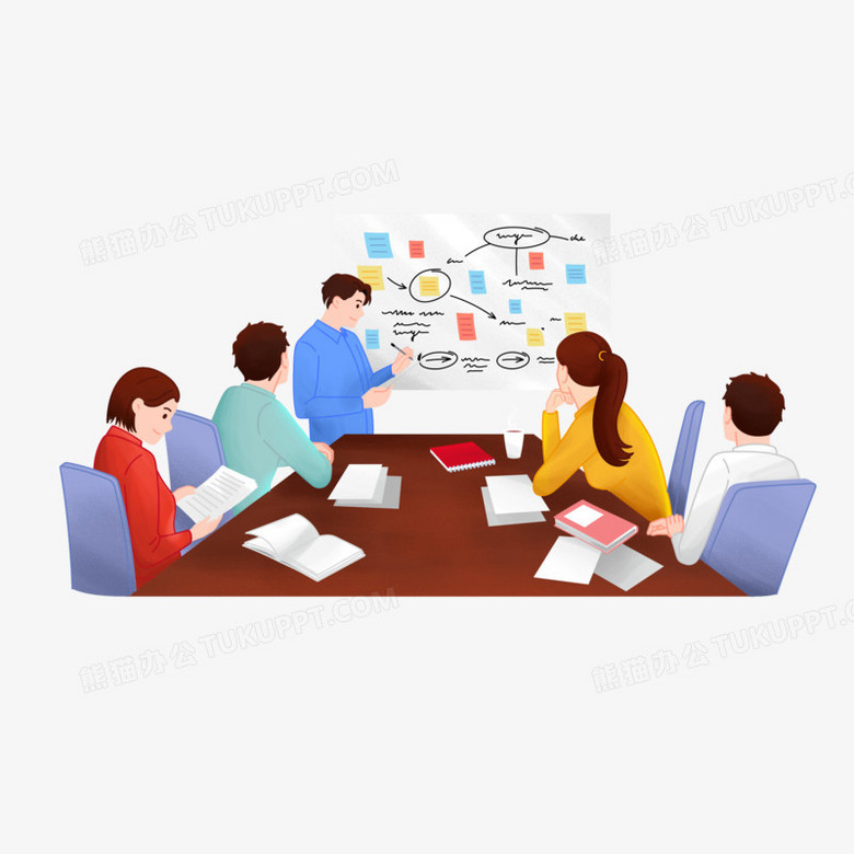 一组手绘插画风商务讨论小组合集之系列六素材