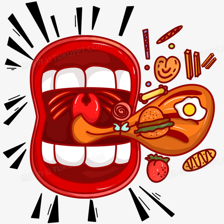 本作品全称为《彩色卡通风嘴巴食物创意元素》,主要应用 adobe