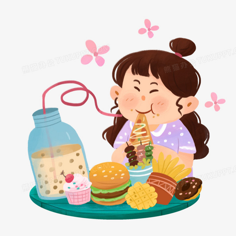 卡通可爱的吃货女孩免抠元素