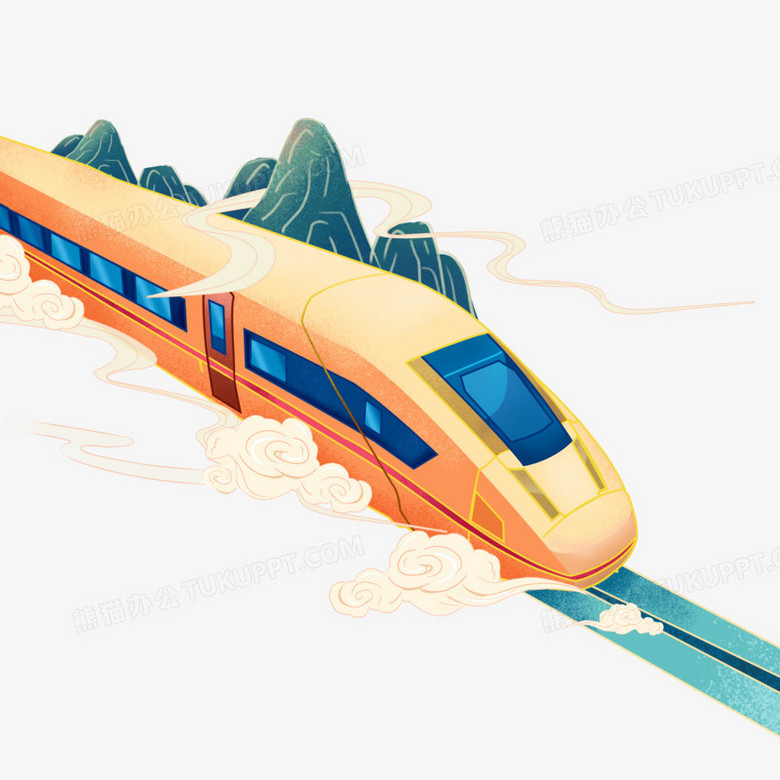 手绘国潮风免抠高铁交通工具素材