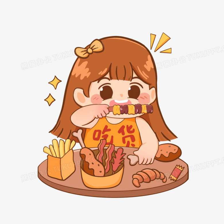 本作品全称为《卡通风彩色吃货小女孩啃骨头创意元素》,使用 adobe
