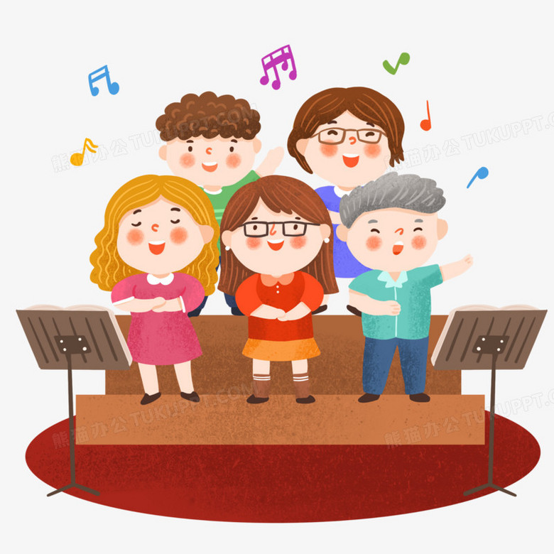 手绘卡通成人合唱团插画免抠元素