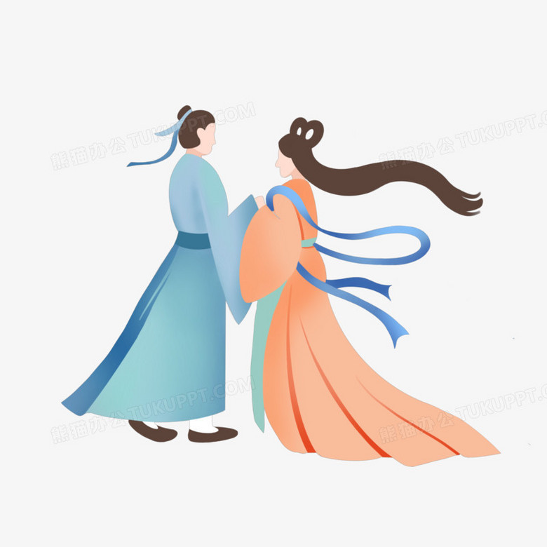 手绘插画写意风牛郎织女免抠元素