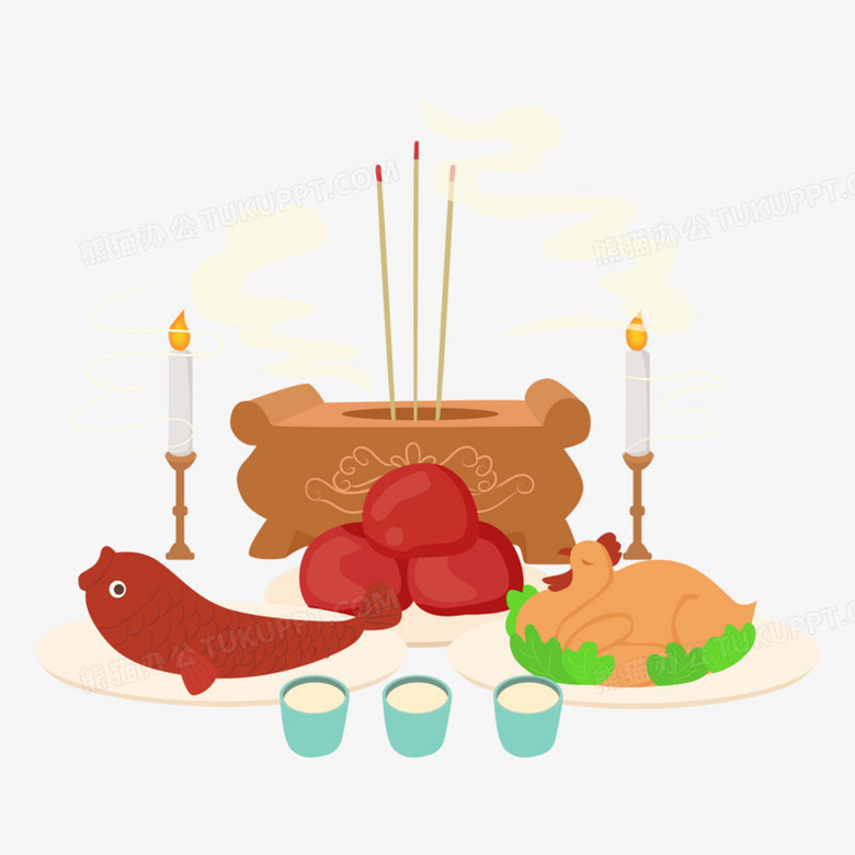 矢量扁平卡通祭祀用品免抠元素