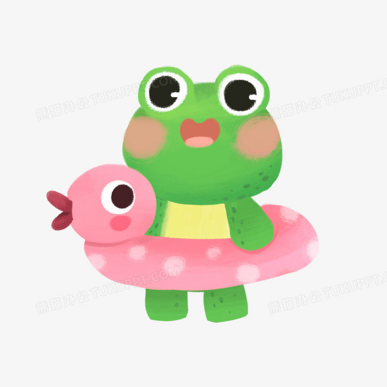 卡通拟人小青蛙游泳圈元素