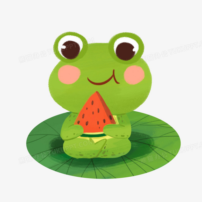 卡通拟人吃西瓜的小青蛙免抠元素