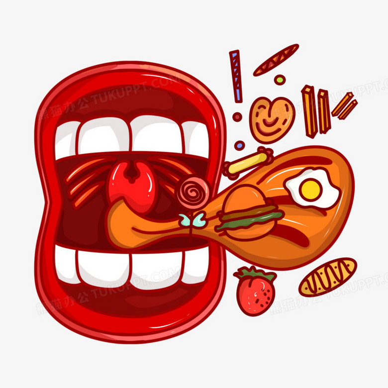 本作品全称为《卡通风彩色大口吃食物的嘴巴创意元素》,使用 adobe