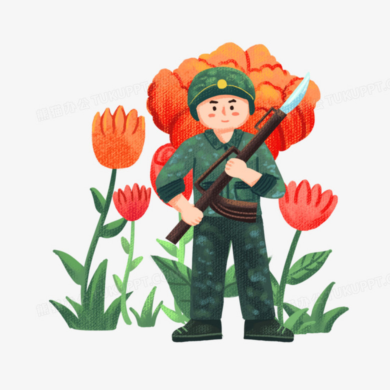 本作品全称为《卡通风彩色一组解放军拿枪站岗创意元素》,由迷南文化