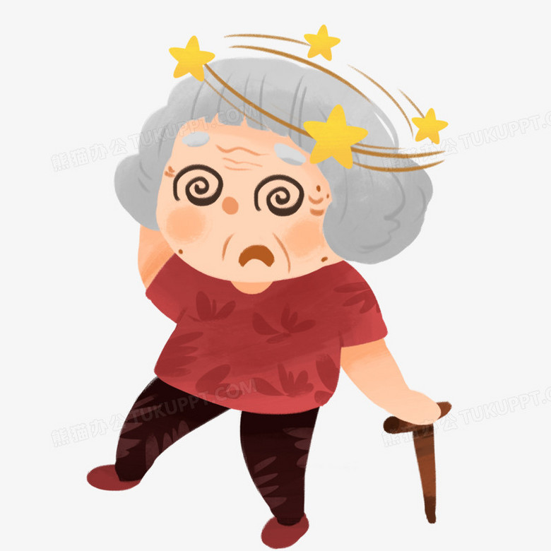 卡通手绘老奶奶头晕眼花元素