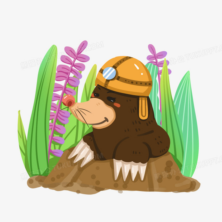 手绘卡通鼹鼠戴安全帽挖土元素