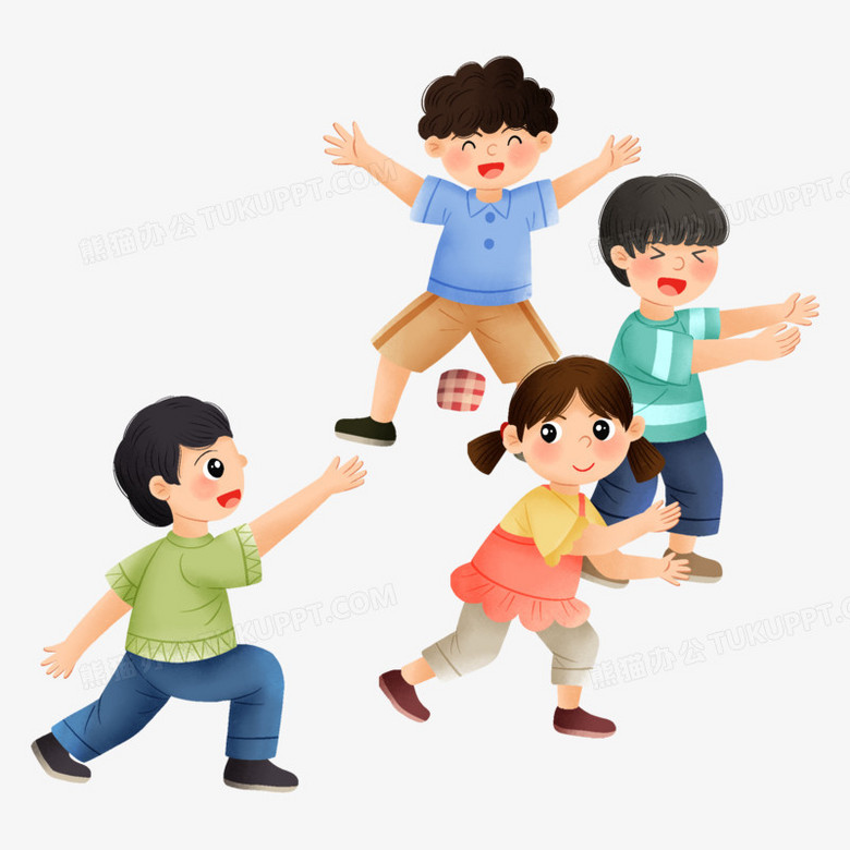 本作品全称为《卡通风彩色小朋友一起玩丢沙包创意元素》,主要应用