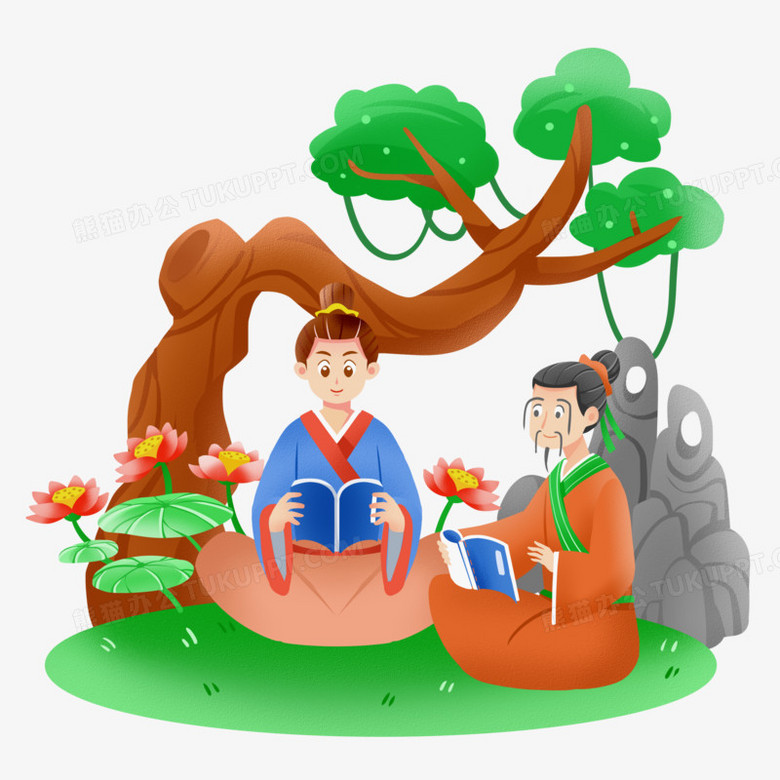 一组手绘卡通古人国学合集系列三素材