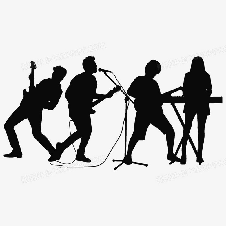 纯黑剪影乐队组合免抠元素