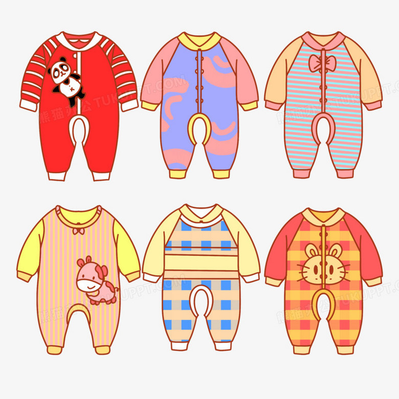 一组卡通线描风婴儿衣服免抠陶土素材
