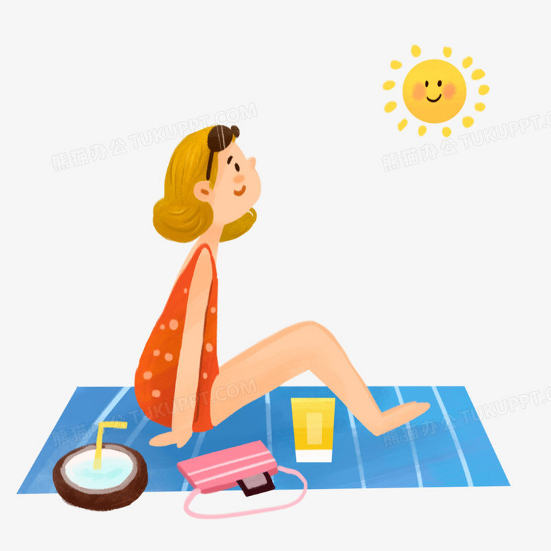 卡通少女日光浴场景元素