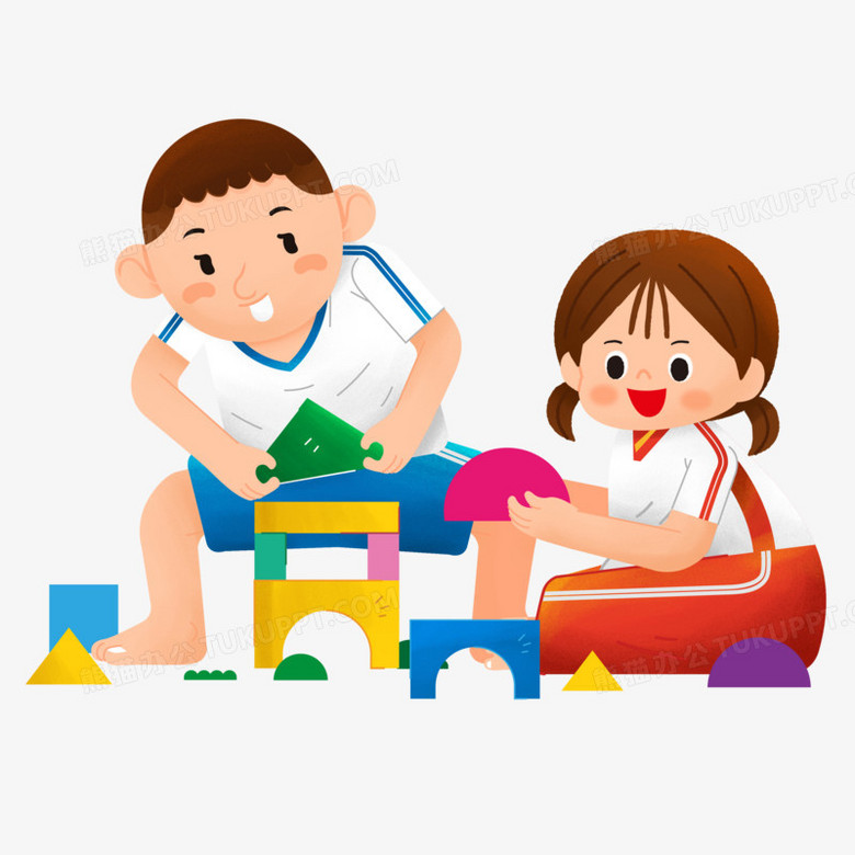 手绘卡通儿童搭积木素材