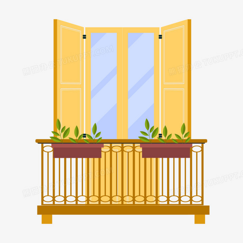 手绘矢量黄色文艺风阳台素材