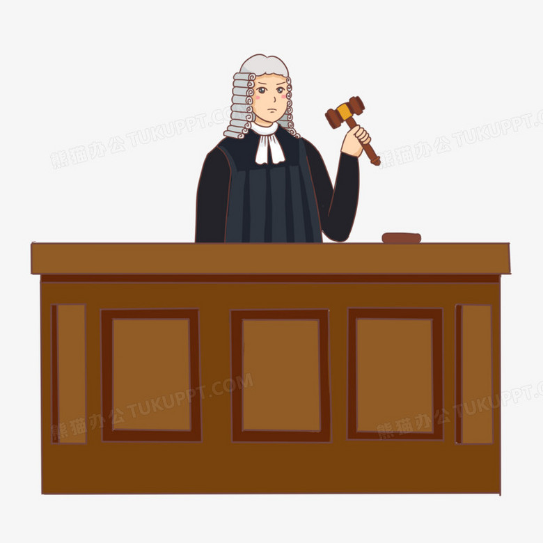 手绘卡通法官宣判敲法槌元素