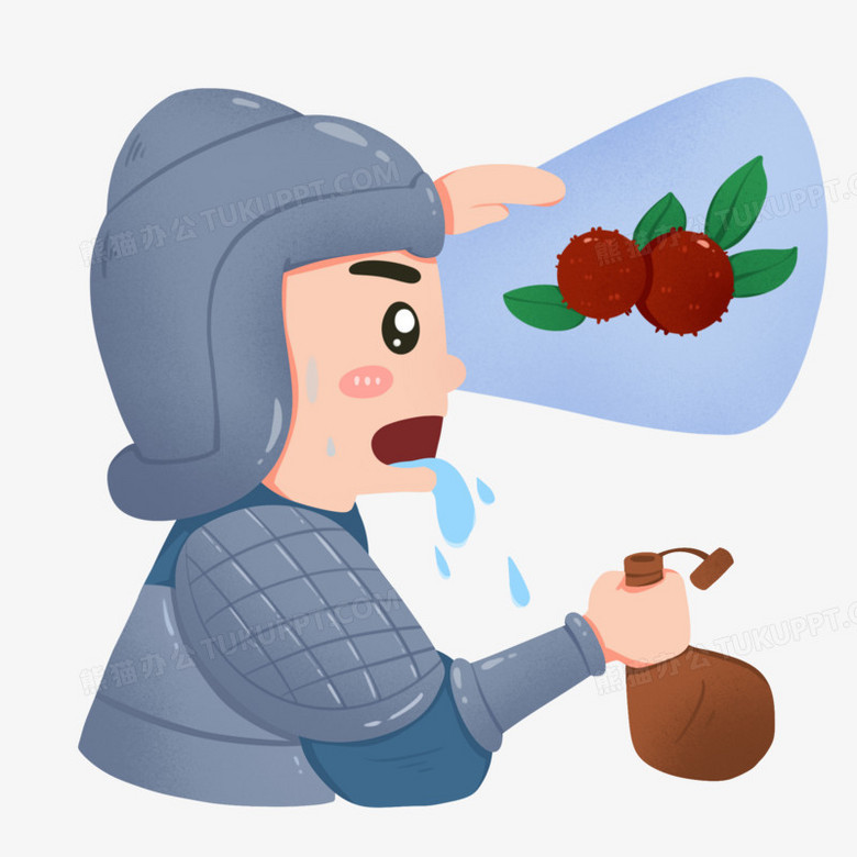 手绘卡通望梅止渴成语故事元素