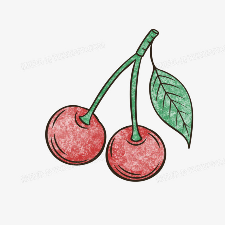 一组手绘夏季蜡笔涂鸦风美味美食套图之樱桃素材