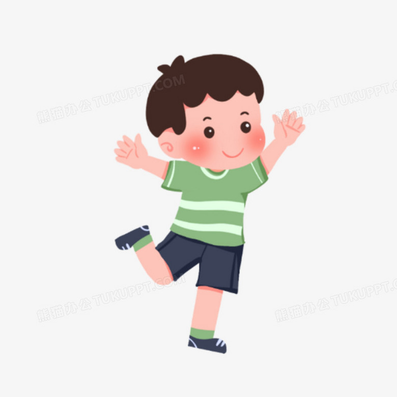 手绘卡通跳跃的短发小男孩免抠元素