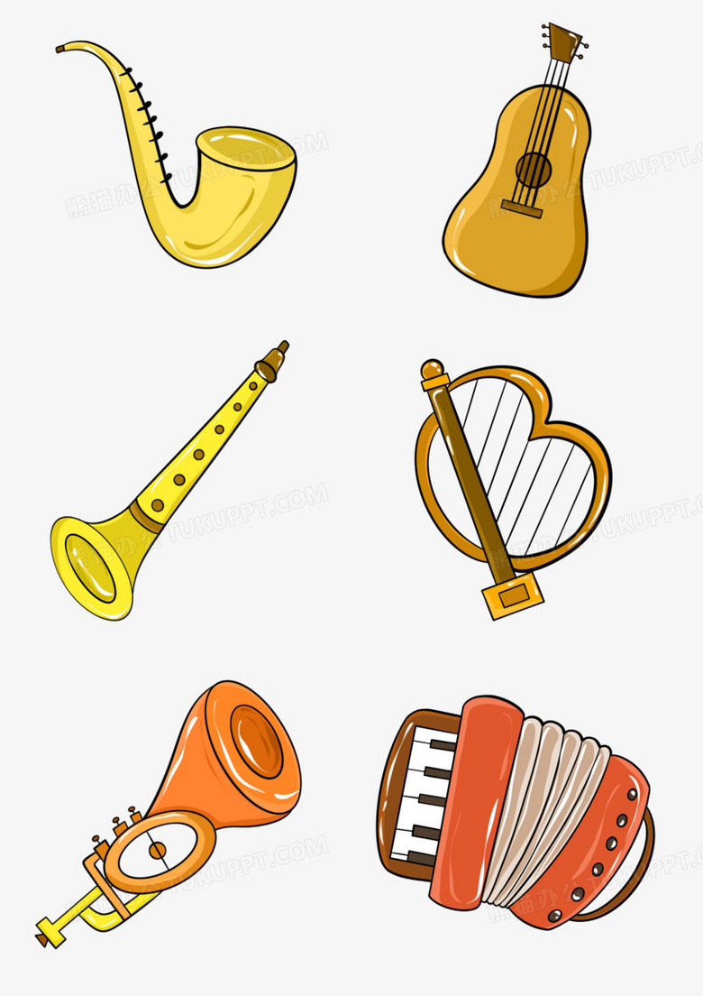 一组卡通线描风西洋乐器套图合集元素