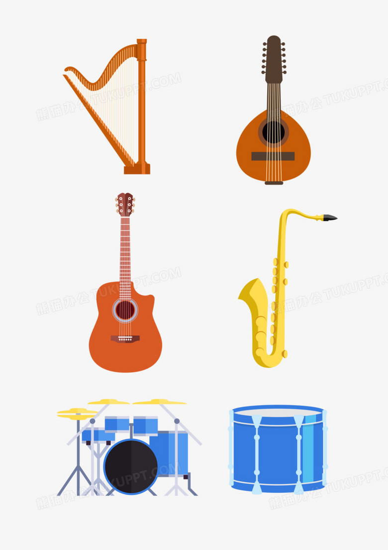 一组矢量卡通西洋乐器套图合集免抠素材