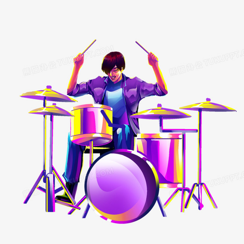 手绘赛博朋克风格炫彩乐队打鼓插画元素