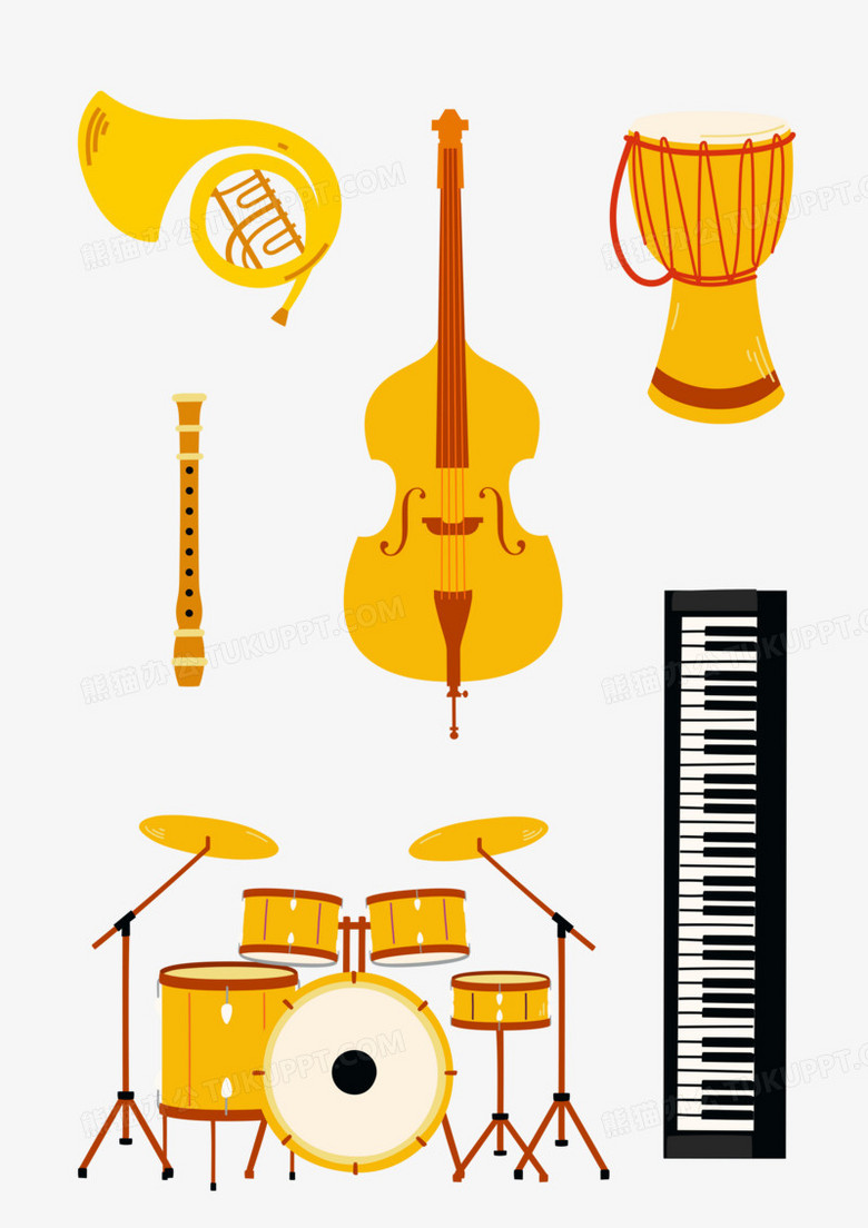 一组卡通扁平西洋乐器合集素材