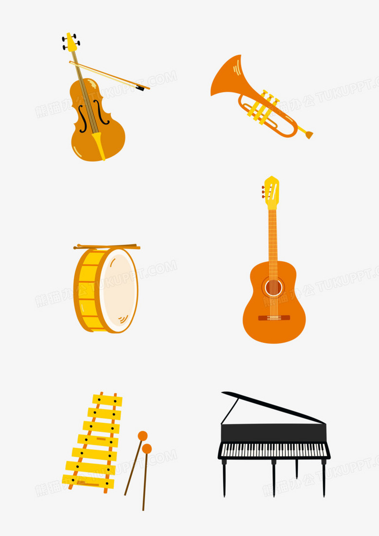 一组扁平矢量西洋乐器合集素材