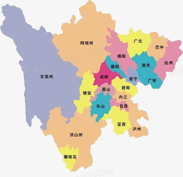 四川彩色地图和行政区域png图片素材下载 地图png 熊猫办公