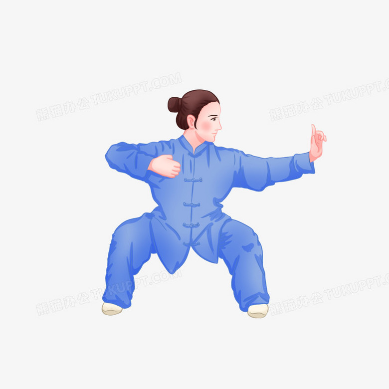 手绘传统养生气功八段锦之左右开弓似射雕元素