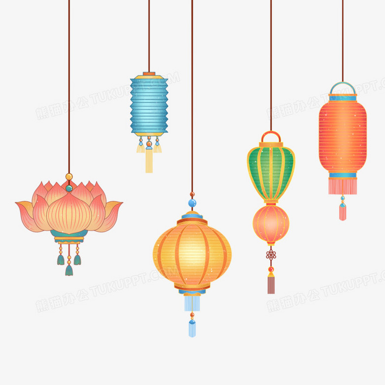 手绘中式灯笼花灯免抠素材