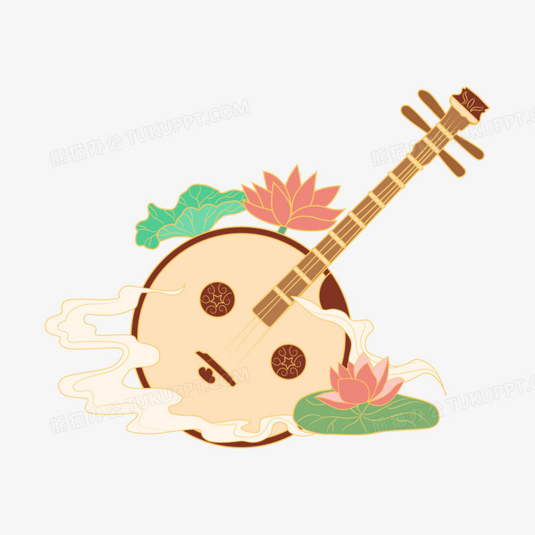 本作品全称为《彩色中国风一组中式乐器合集之琵琶创意元素》,使用