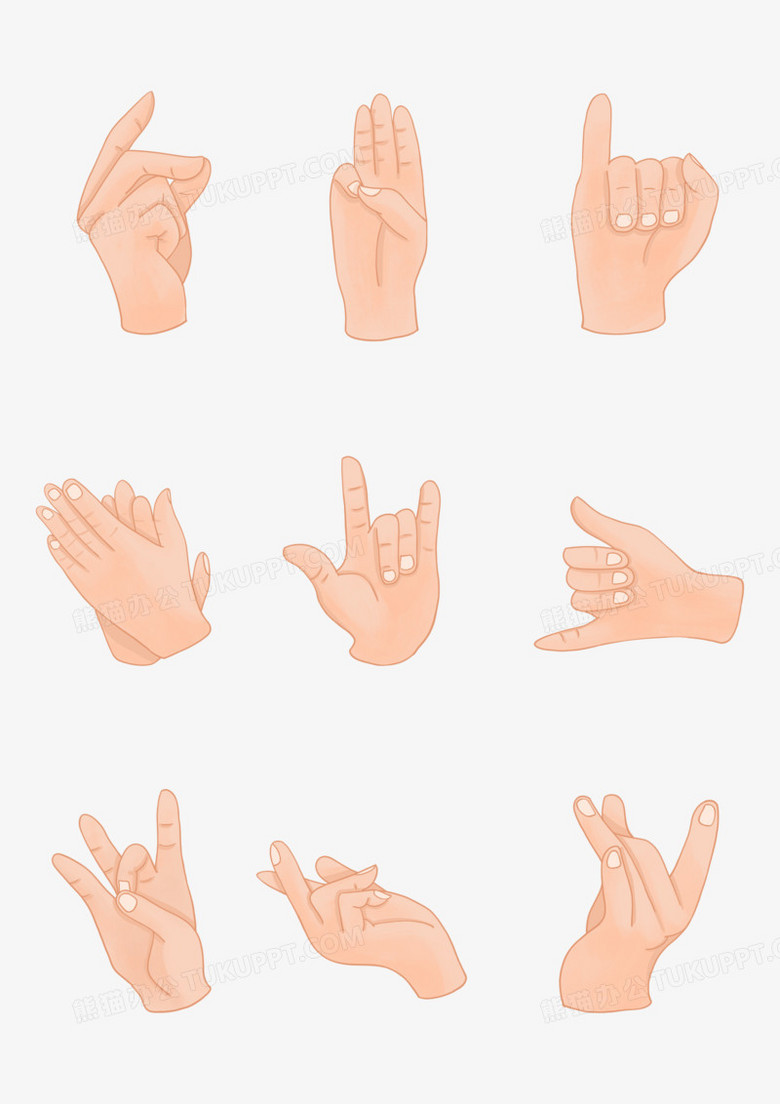 一组简约风聋人手语套图合集元素