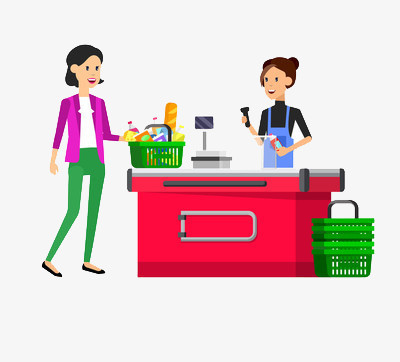 设计了顾客到收银台结账的情景,卡通效果的展现形式更好的突出收银台