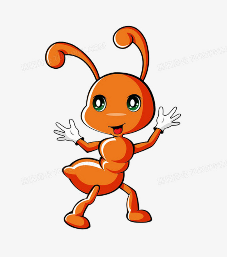 本作品全称为《橙色卡通风小蚂蚁创意元素》,在整个配色上使用多种