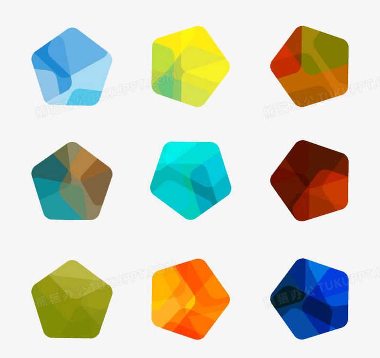 9款彩色五边形图标矢量素材