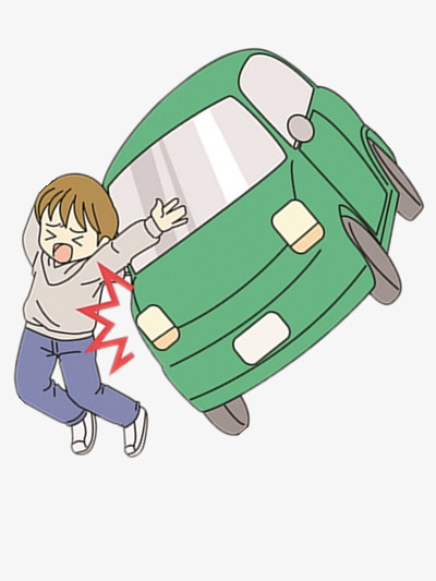 本作品全称为《绿色卡通风交通事故被车撞的男孩元素》,在整个配色上