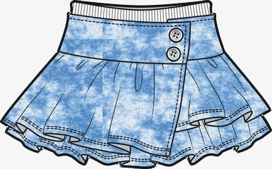 本作品全称为《卡通手绘蓝色漂亮牛仔裙子创意元素》,在整个配色上